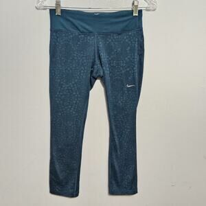 Nike Womens Leggings Dri-Fit Running XS Green Logo Athletic Pants Pockets